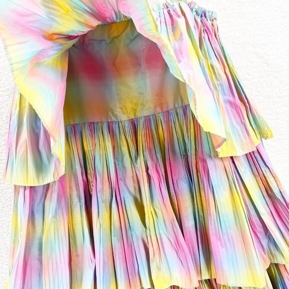 Anthropologie Beatrice B Rainbow Tiered Dress Pleated Square Neck Size M NWT - Picture 4 of 12